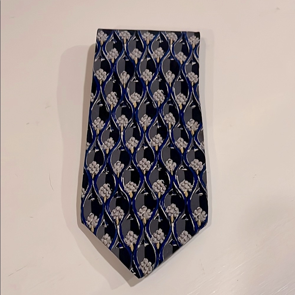 Vintage Emanuel UNGARO Paris 100% Silk Elegant MENS Neck TIE Black Blue Gray